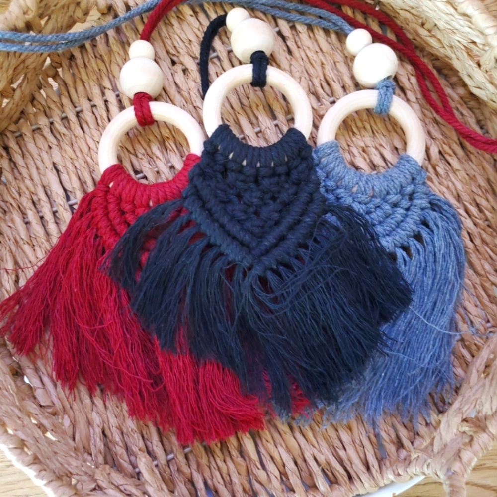 Macrame Boho Car Charm/Essential Oil Diffuser Handmade Gray - Picture 3 of 6